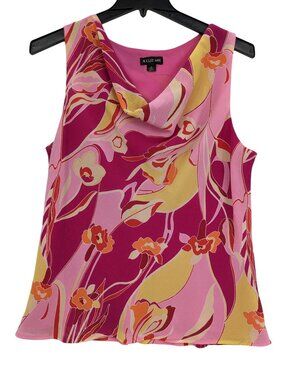 August Max Cowl Neck Sleeveless Blouse Abstract Floral Office Y2K Italy Made 4